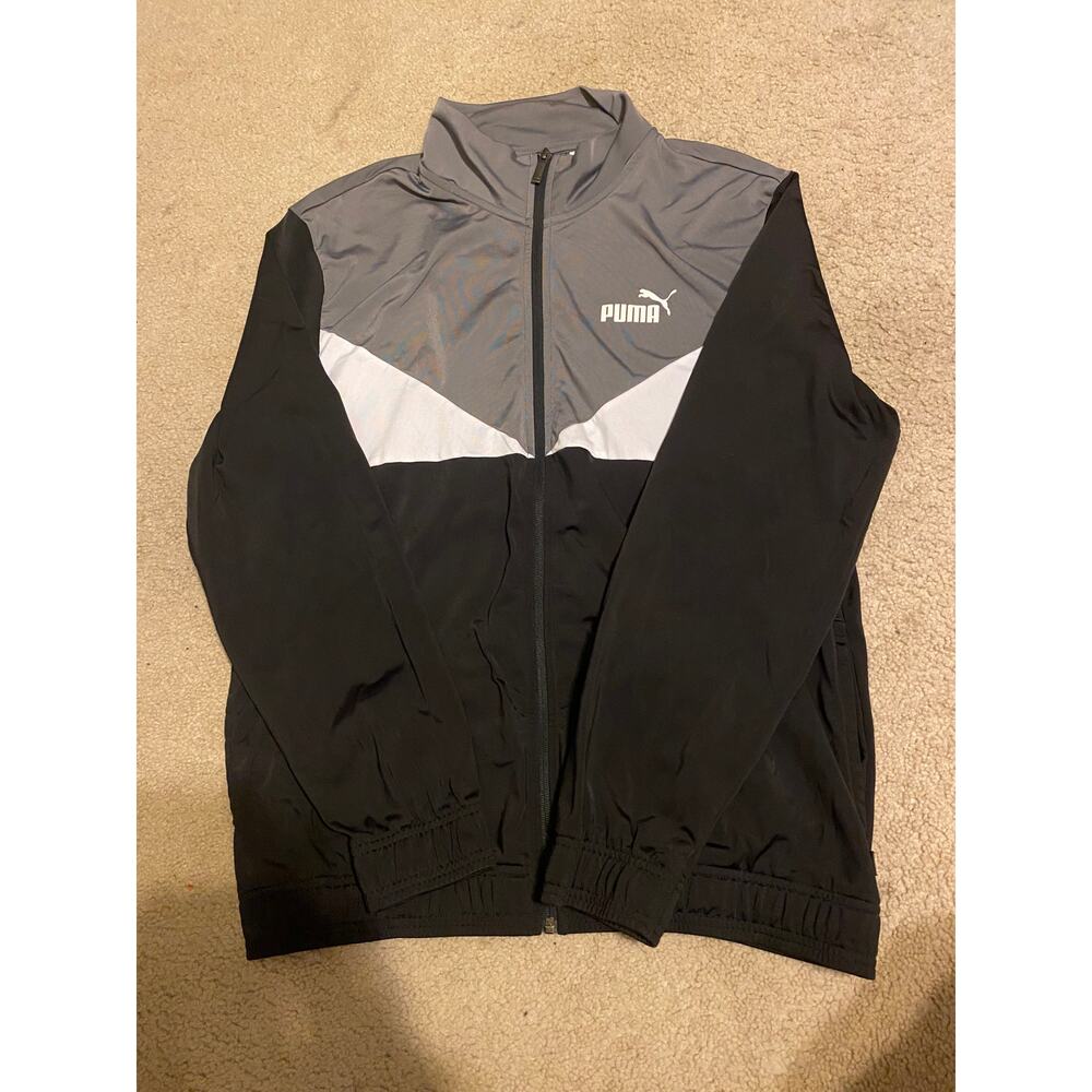PUMA Men’s Full Zip Track Jacket Large Black Gray White Retro Athletic Top